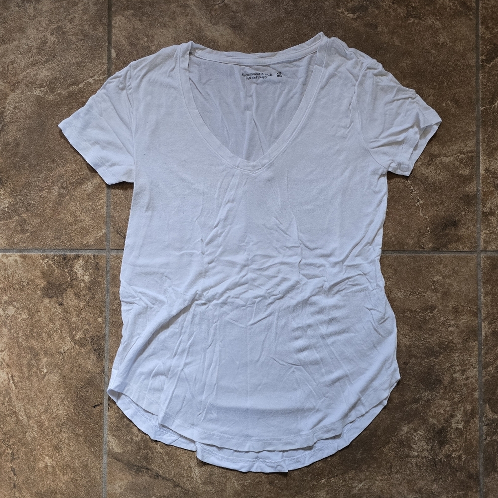 White Classic A&F Vneck Short Sleeve
